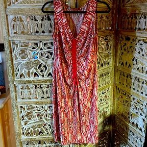 ELLEN TRACY Pink/white/black/grey Sleeveless dress size medium with ruched tie